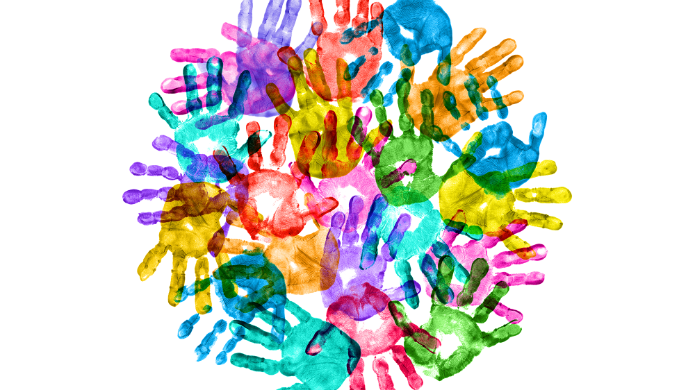 Multicoloured hand prints